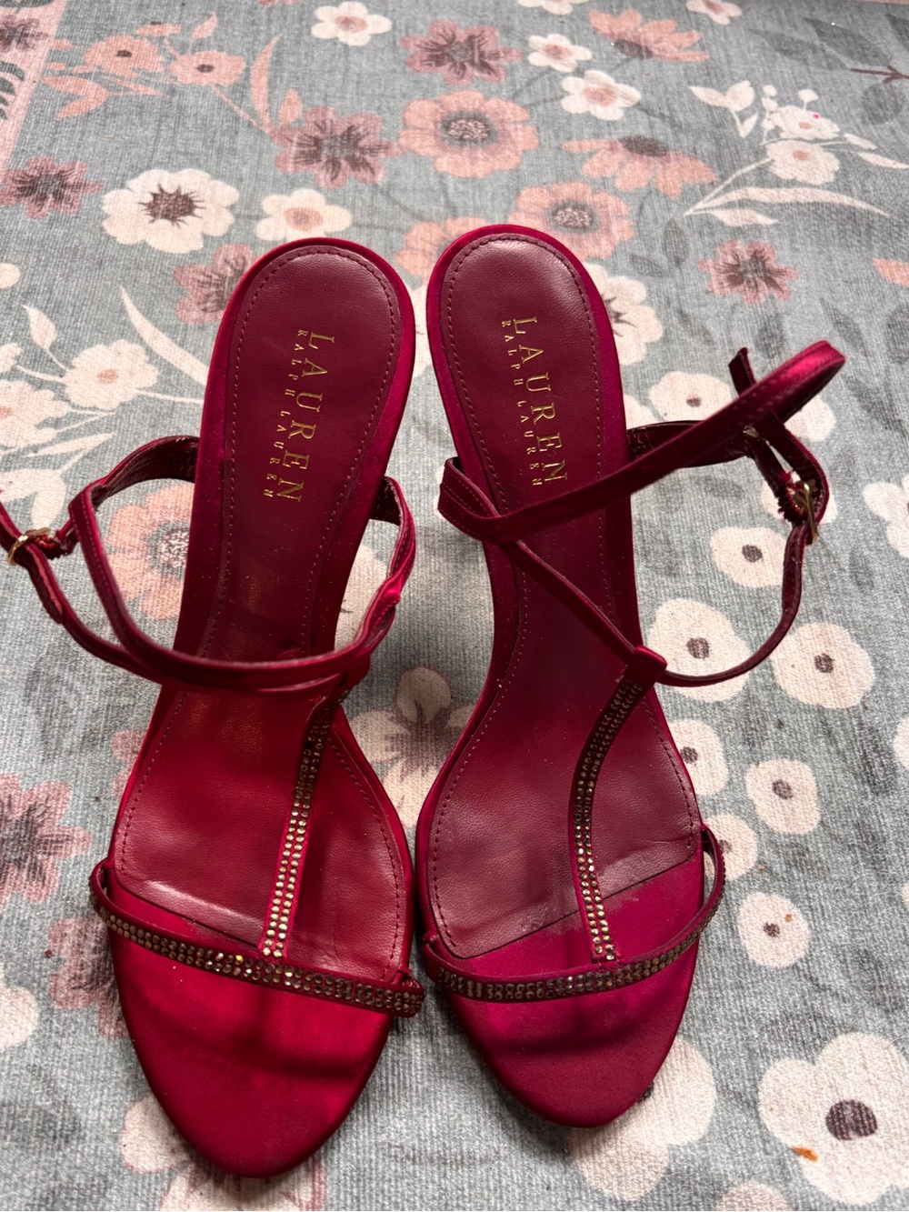 Lauren Ralph Lauren Dark Red Strappy Rhinestone Heels